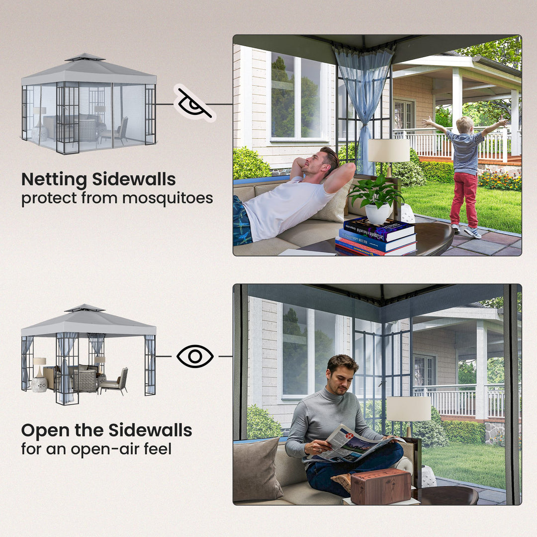 3 x 3(m) Patio Gazebo Canopy Garden Pavilion Tent Shelter with 2 Tier 