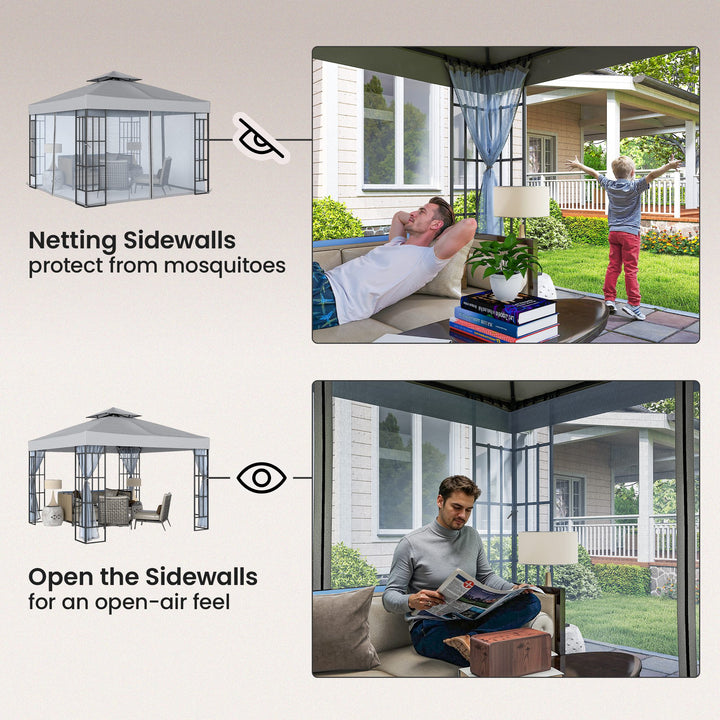 3 x 3(m) Patio Gazebo Canopy Garden Pavilion Tent Shelter with 2 Tier 