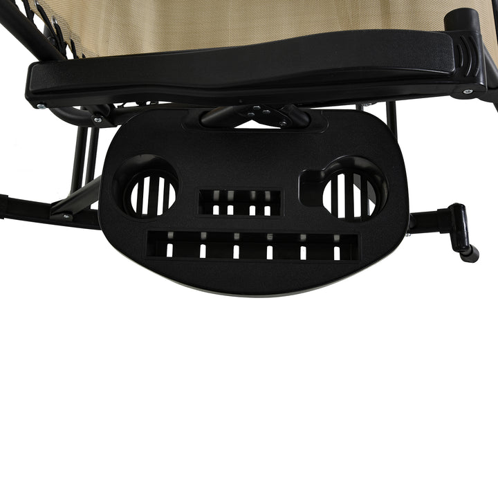 Garden Rocking Chair Folding Recliner Outdoor Adjustable Sun Lounger Rocker Zero-Gravity Seat with Headrest Side Holder Patio Deck - Beige