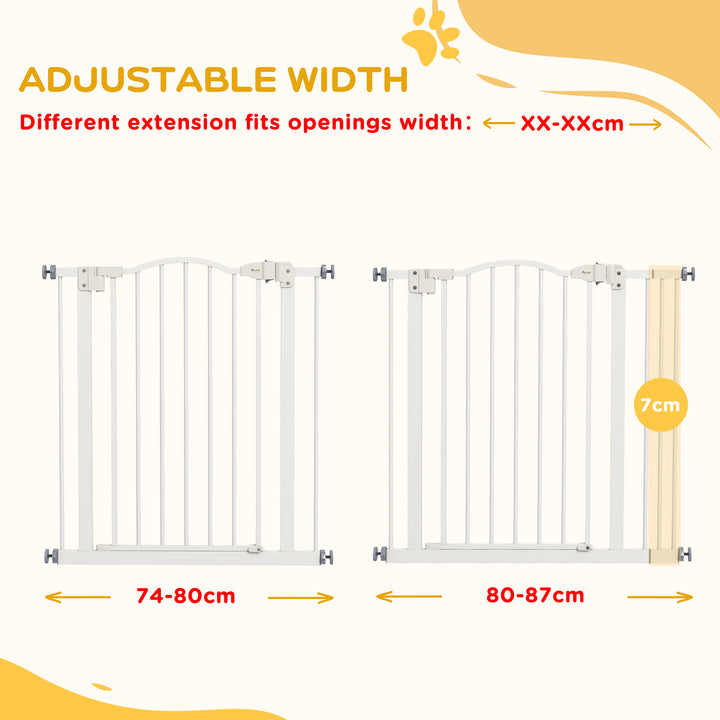 PawHut Metal 74-87cm Adjustable Pet Gate Safety Barrier w/ Auto-Close Door White | Aosom UK