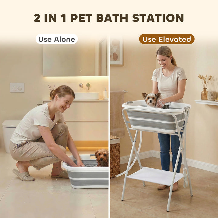 Dog Bath Tub, Portable Foldable Dog Bathtub with Stand, Drainage Hole,