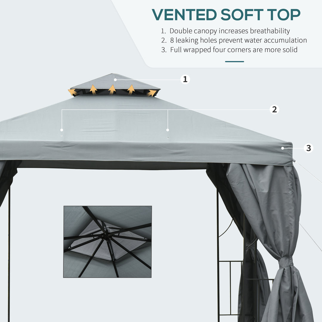3 x 3 m Garden Gazebo Double Roof Marquee Patio Wedding Party Tent Canopy Shelter with Sidewalls, (Dark Grey)
