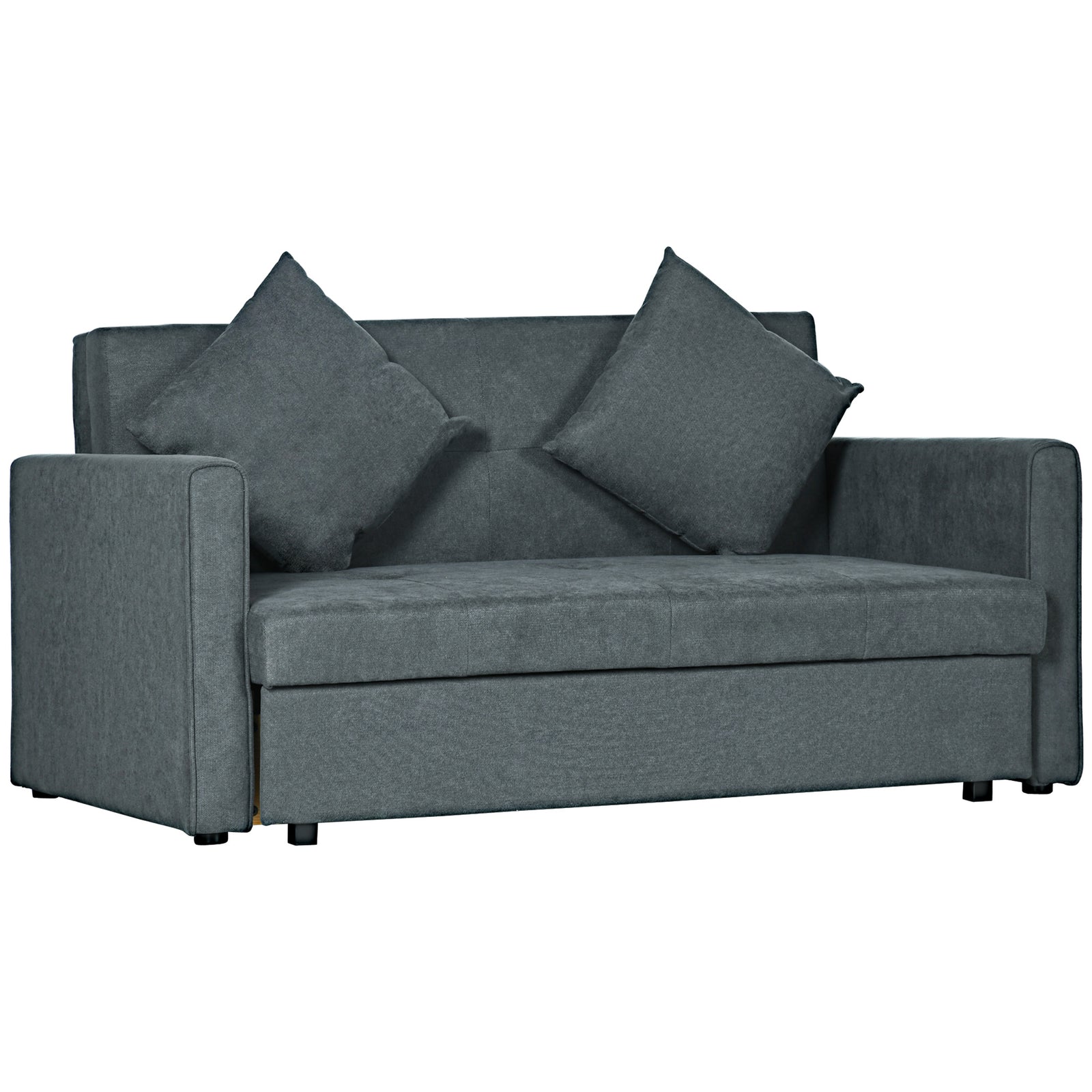 2 Seater Sofa Bed, Convertible Bed Settee, Modern Velvet Loveseat Sofa Couch with 2 Cushions, Hidden Storage for Living Room, Guest Room, Dark Grey