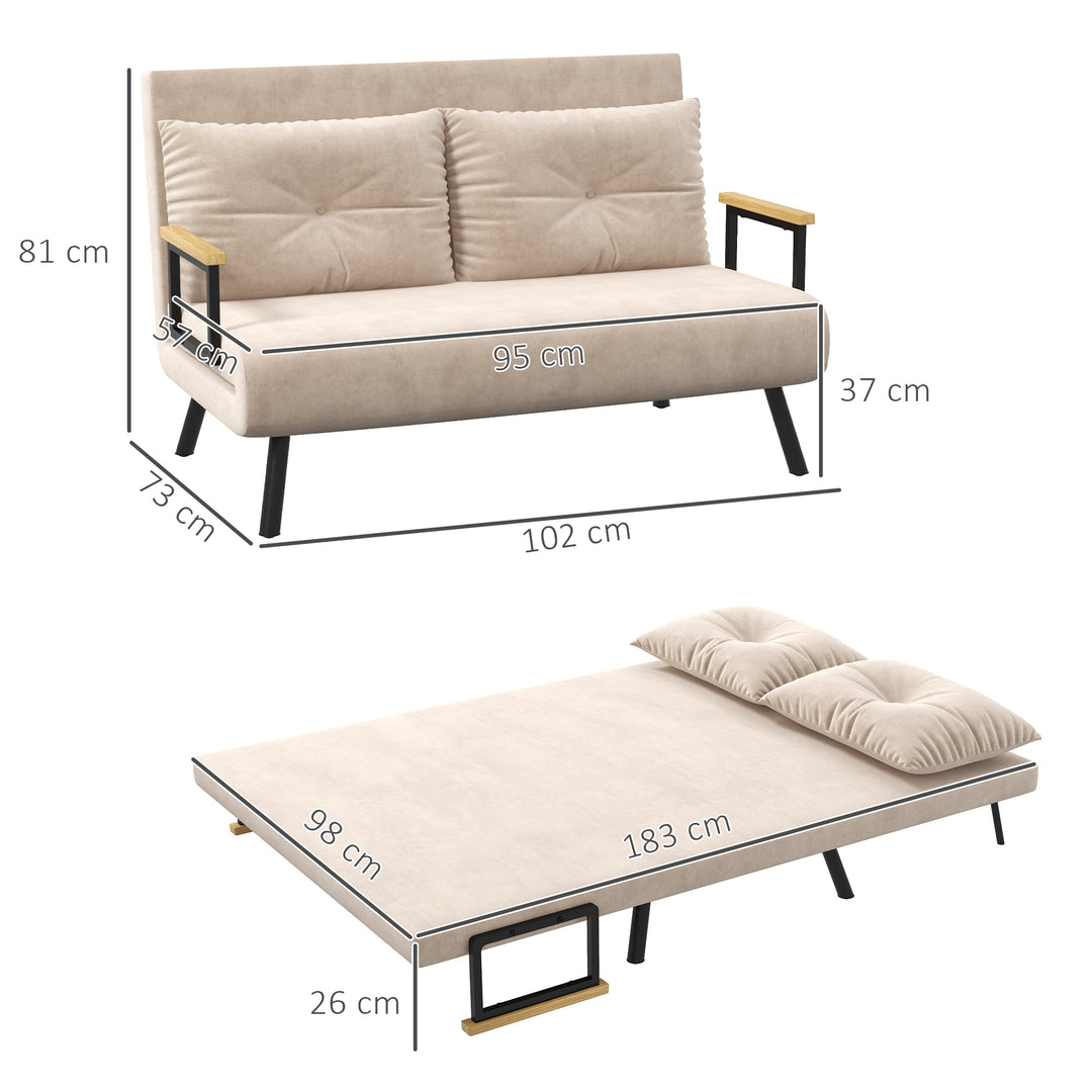 HOMCOM Click Clack Sofa Bed, Convertible 2 Seater Sofa Couch with 2 Cushions, for Living Room, Bedroom, Beige