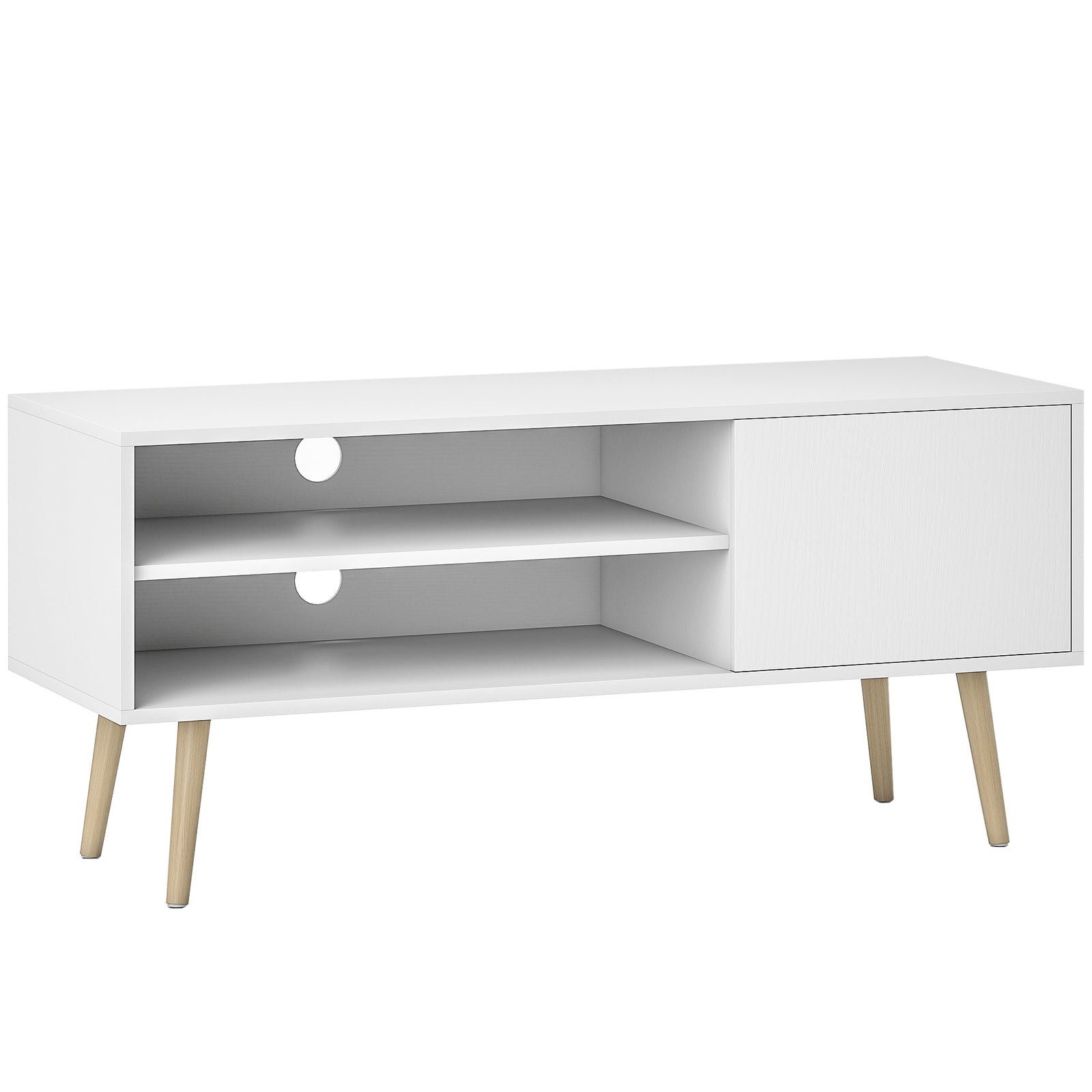 TV Stand up to 55 Inches, TV Unit with Open Shelves and Cable Holes - White