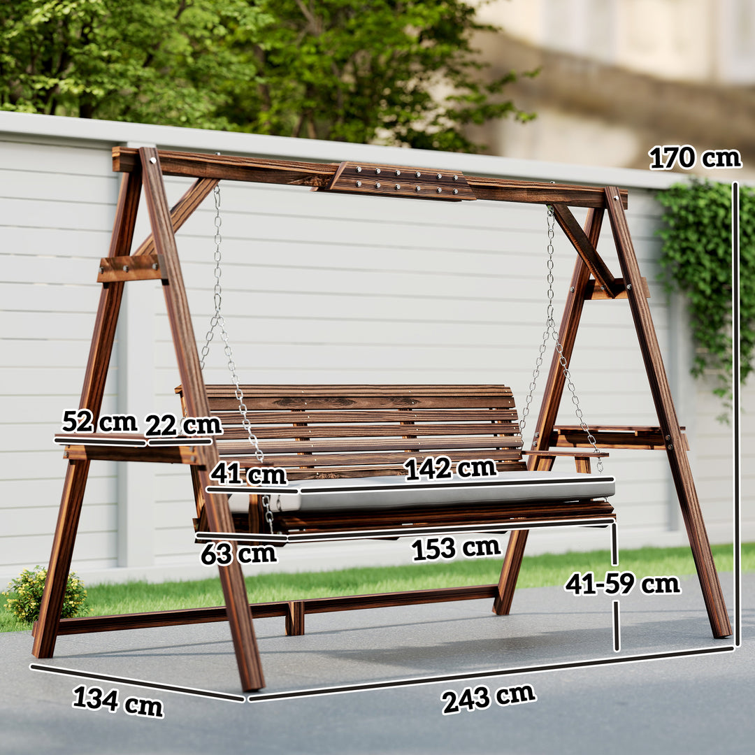 3 Seater Garden Swing Seat, Wooden Swing Chair Bench with Cushion, Sid