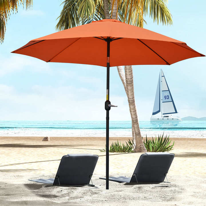 Outsunny 2.6M Patio Parasol Sun Umbrella, Tilt Shade Shelter Canopy with Crank 8 Ribs Aluminium Frame, Orange | Aosom UK