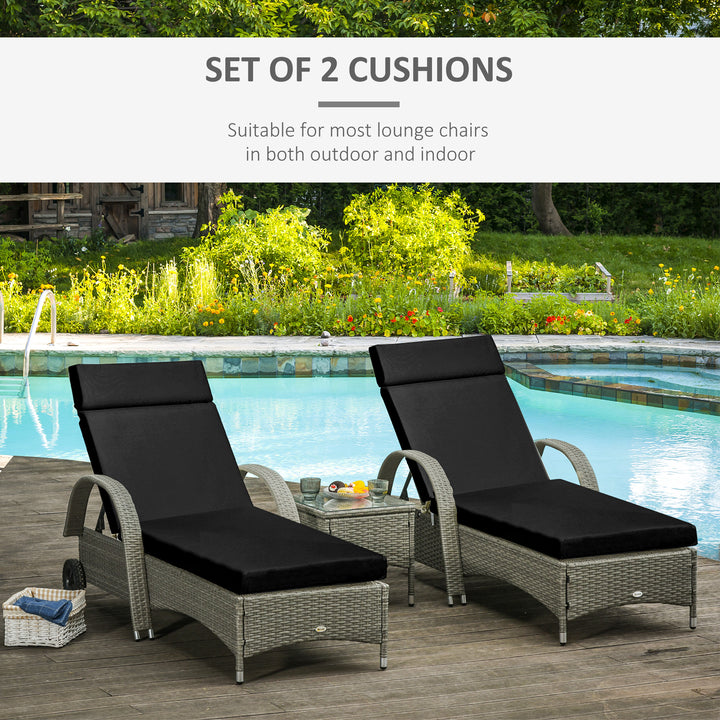 Outsunny Set of 2 Outdoor Seat Cushion Set, Replacement Cushions for Rattan Furniture with Ties, 196 x 55 cm, Black