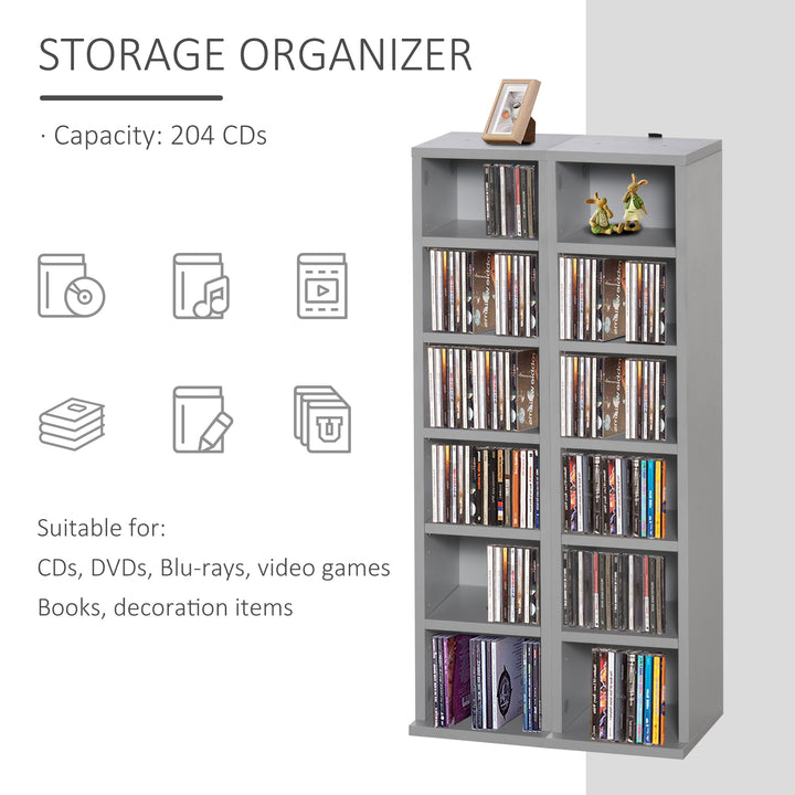 HOMCOM Twin Media Towers: Adjustable Shelving for Blu-Ray & DVD Organisation, Sleek Grey Bookcases | Aosom UK