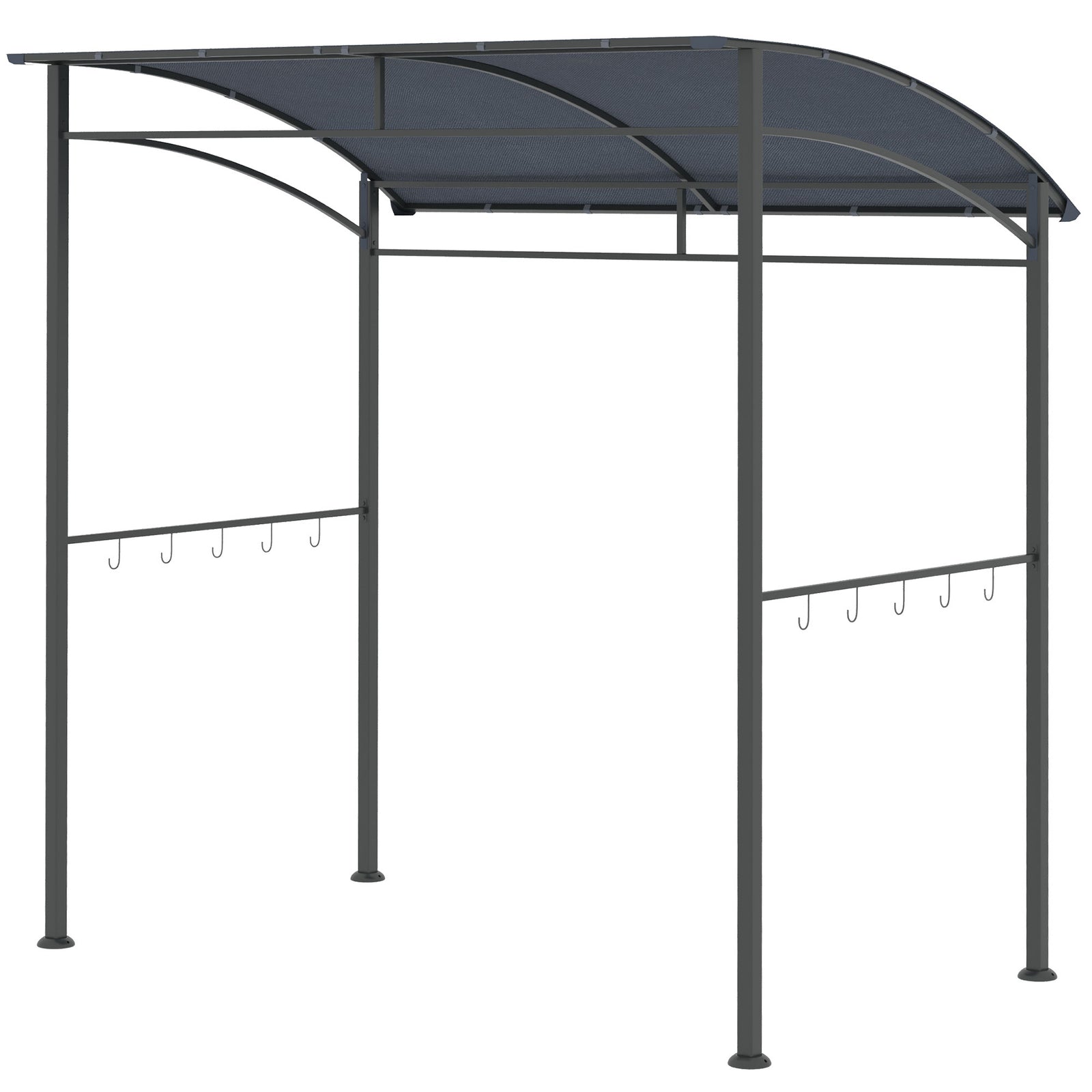 2.2 x 1.5 m BBQ Grill Gazebo Tent, Garden Grill with Metal Frame, Curved Canopy and 10 Hooks, Outdoor Sun Shade, Grey
