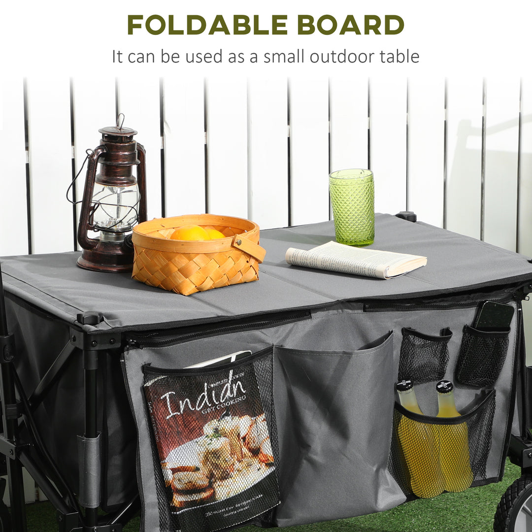 Garden Trolley, Cargo Traile on Wheels, Folding Collapsible Camping Trolley, Outdoor Utility Wagon, Dark Grey