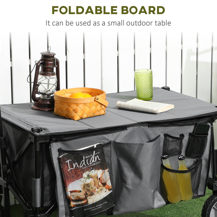 Garden Trolley, Cargo Traile on Wheels, Folding Collapsible Camping Trolley, Outdoor Utility Wagon, Dark Grey