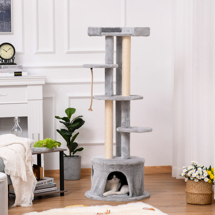 MCL Cat Tree for Indoor Cats Kitten Tower Multi-level Activity Centre Pet Furniture with Scratching Post Condo Hanging Ropes Plush Perches Grey