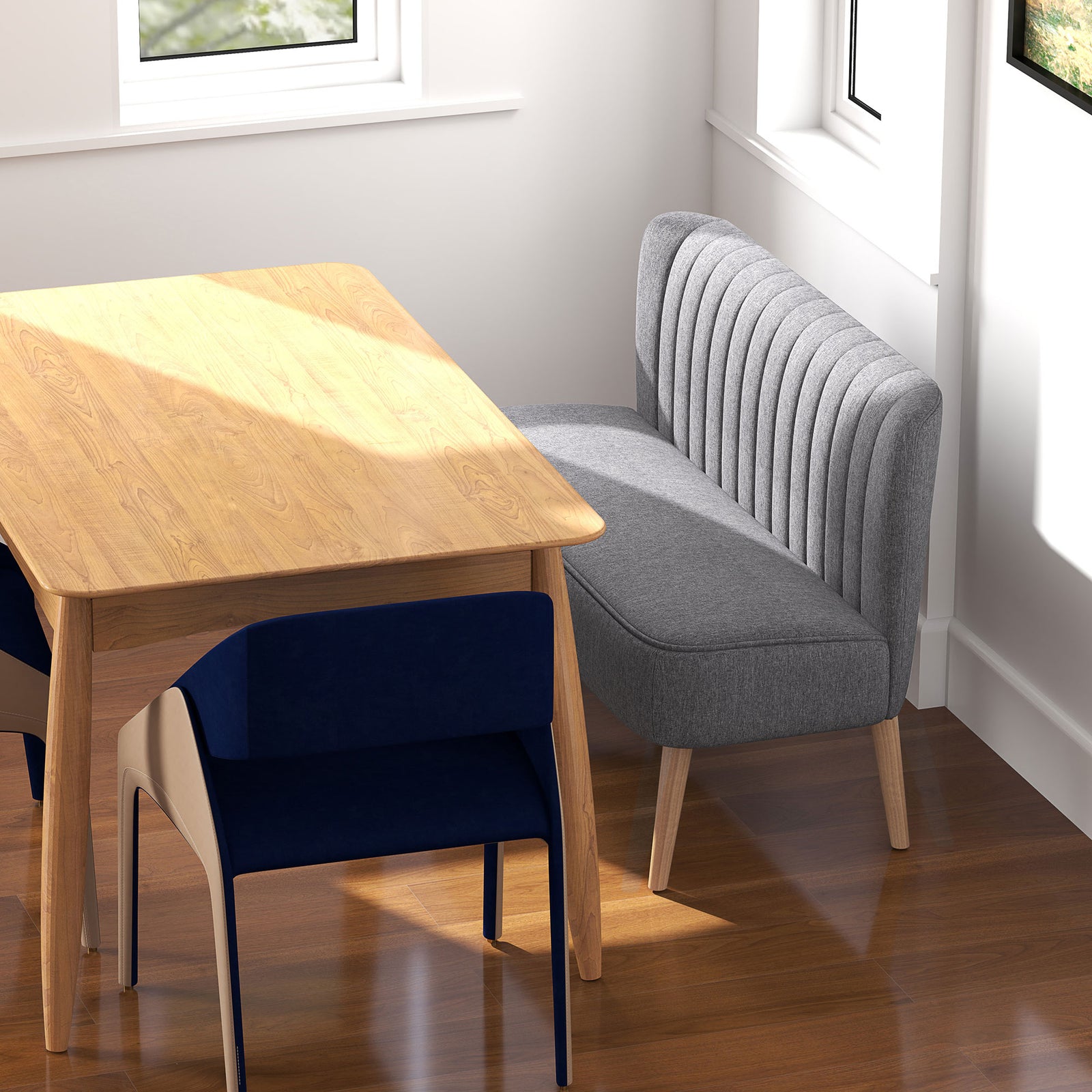 Modern Double Seat Sofa Loveseat Couch 2 Seater Compact Sofa Padded Linen Wood Leg Grey