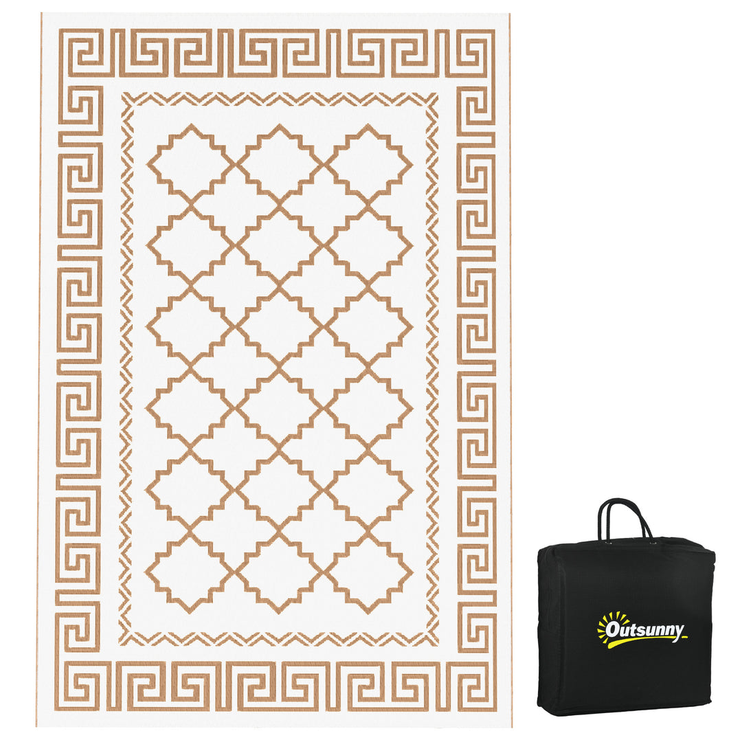 Plastic Straw Reversible RV Outdoor Rug with Carry Bag, 182 x 274cm, Brown and Cream