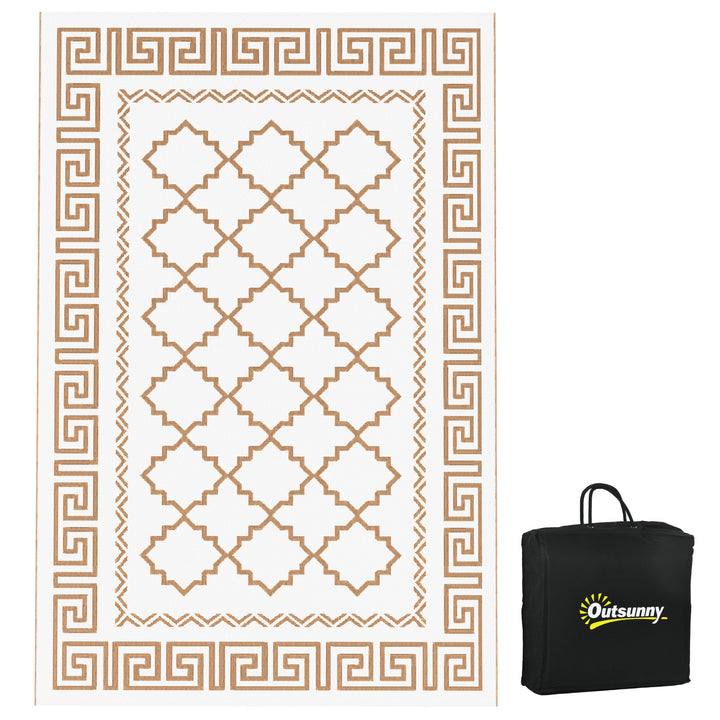 Plastic Straw Reversible RV Outdoor Rug with Carry Bag, 182 x 274cm, Brown and Cream