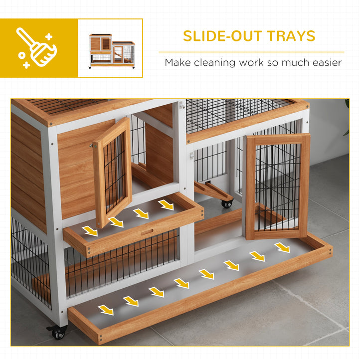 Wooden Indoor Hutch Elevated Cage w/ Wheel, Run, Yellow