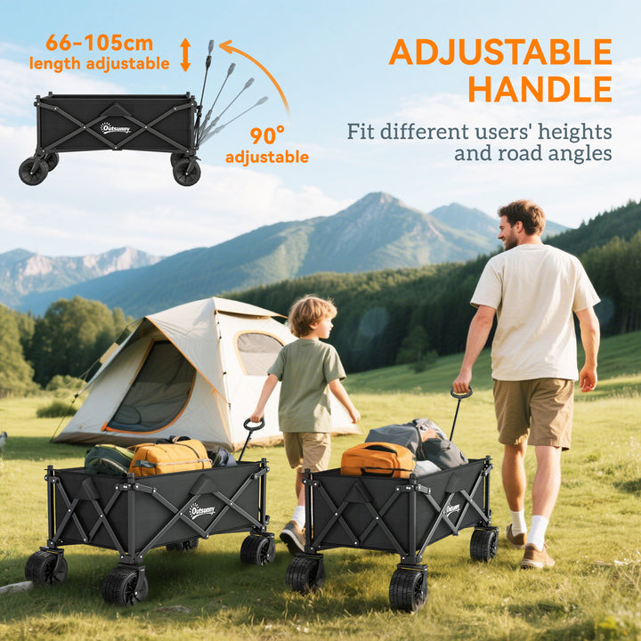 Folding Garden Trolley, Outdoor Wagon Cart with Carry Bag, for Beach, Camping, Festival, 120KG Capacity, Black