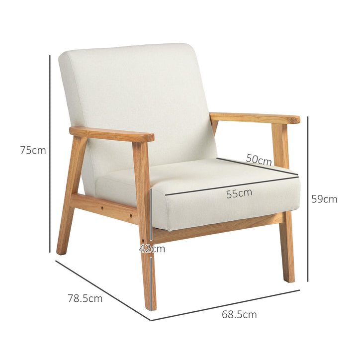 HOMCOM Fabric Accent Chair for Living Room, Arm Chair with Rubber Wood Frame and Padded Cushion, Cream White