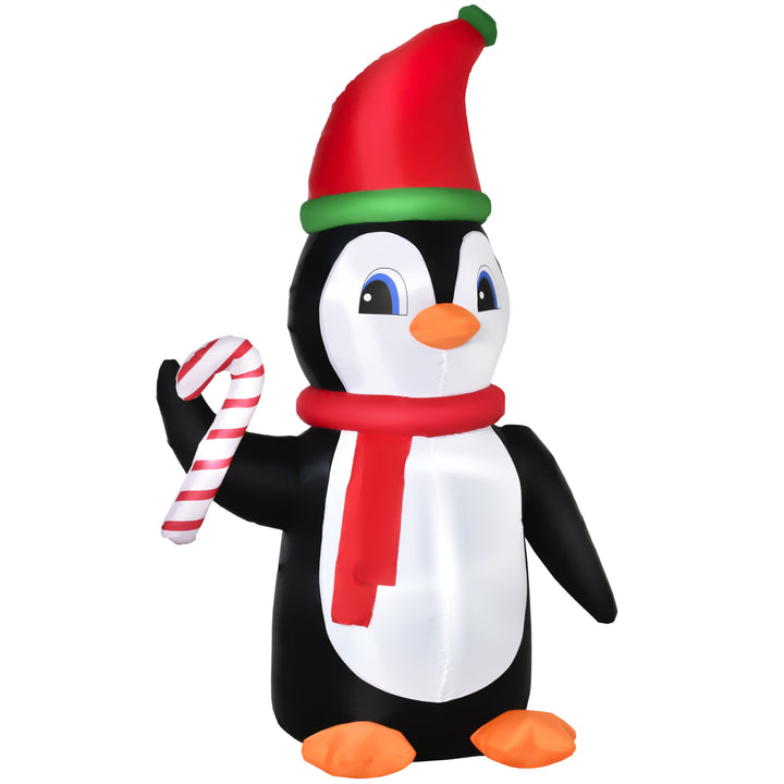 HOMCOM 2.5m Inflatable Christmas Penguin Holding Candy Cane Blow Up Outdoor Decoration with LED Lights for Holiday | Aosom UK