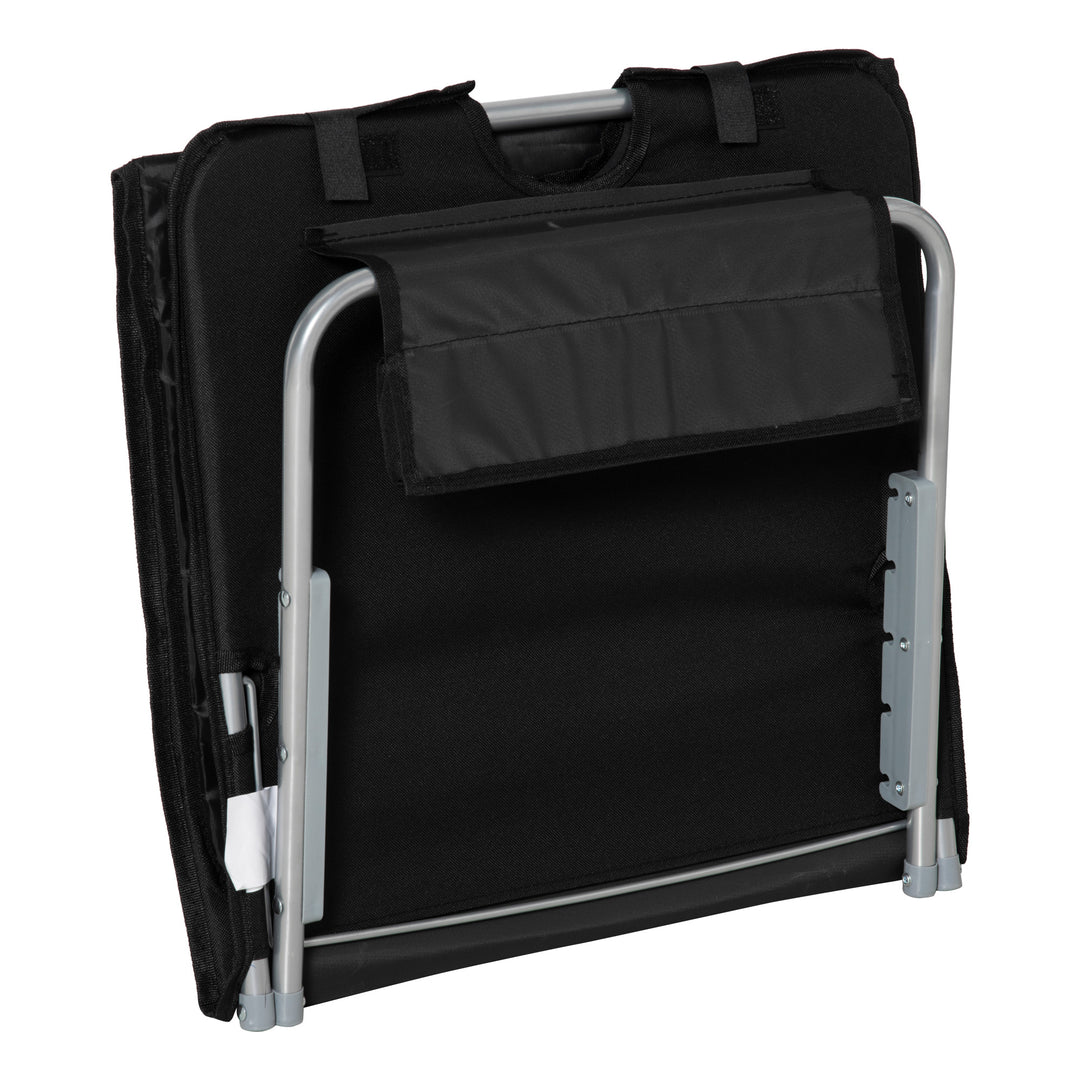 MCL Set of 2 Foldable Garden Beach Chair Mat Lightweight Outdoor Sun Lounger Seats Adjustable Back Metal Frame PE Fabric Head Pillow w/ Carry Bag, Black