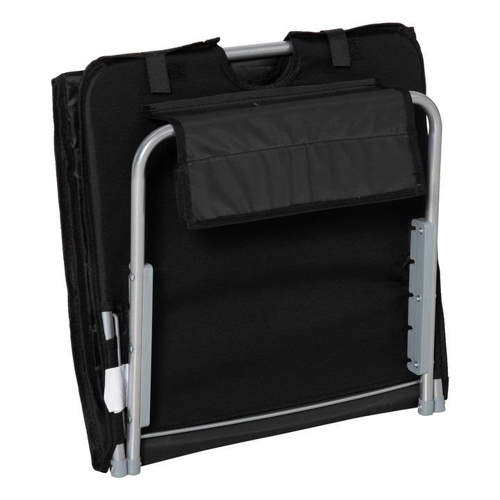 MCL Set of 2 Foldable Garden Beach Chair Mat Lightweight Outdoor Sun Lounger Seats Adjustable Back Metal Frame PE Fabric Head Pillow w/ Carry Bag, Black