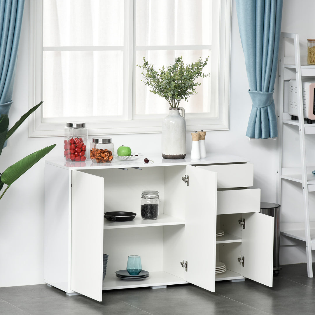 HOMCOM High Gloss Sideboard, Side Cabinet, Push-Open Design with 2 Drawer for Living Room, Bedroom, White | Aosom UK