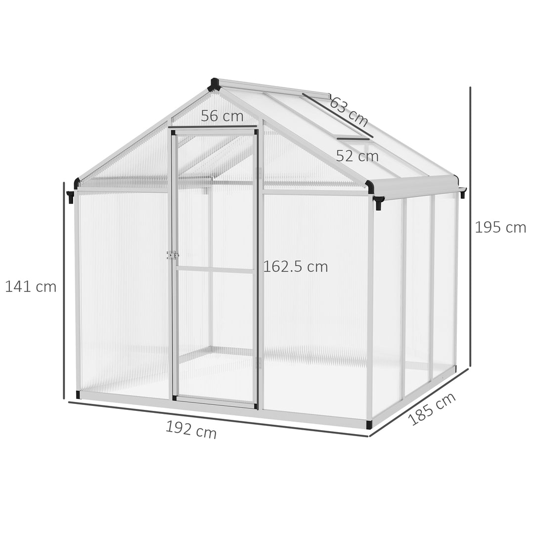 Outsunny 6 x 6ft Polycarbonate Greenhouse with Rain Gutters, Large Walk