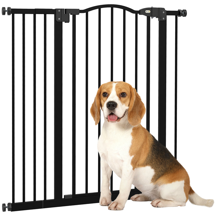 PawHut Adjustable Safety Barrier, Metal Pet Gate with Auto-Lock & No-Drill Installation, for Doorways & Stairways, 74-94cm, Black | Aosom UK