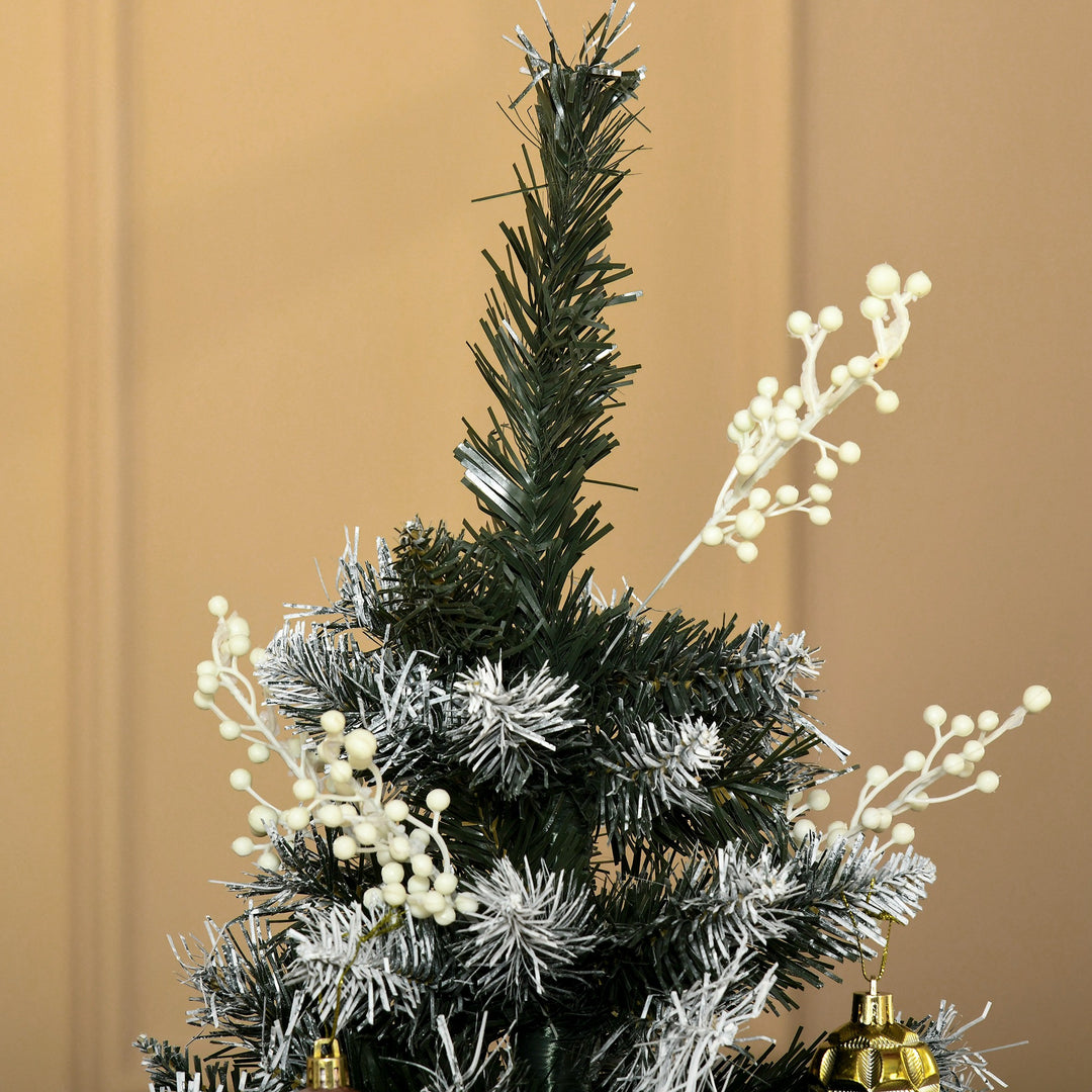 5FT Artificial Snow-Dipped Christmas Tree Xmas | Home Home Indoor Decoration | Removable Stand w/ White Berries Star Topper Branch Green