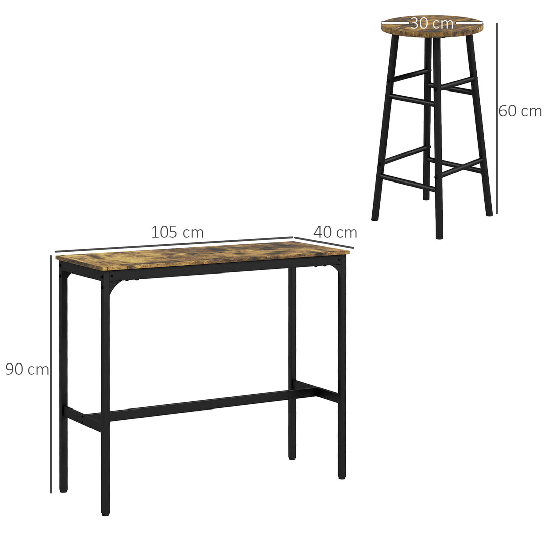 3 Piece Bar Table Set with 2 Stools, Industrial Bar Table and Stool Se