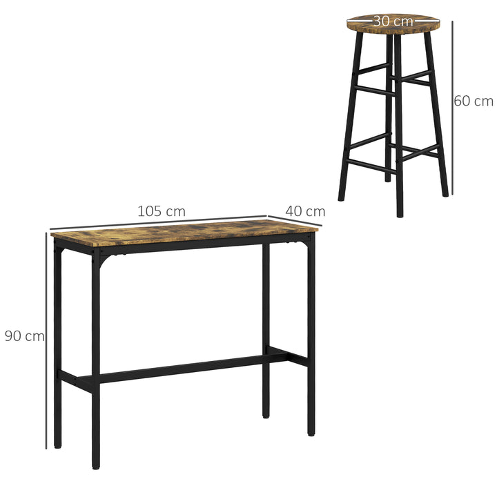 3 Piece Bar Table Set with 2 Stools, Industrial Bar Table and Stool Se