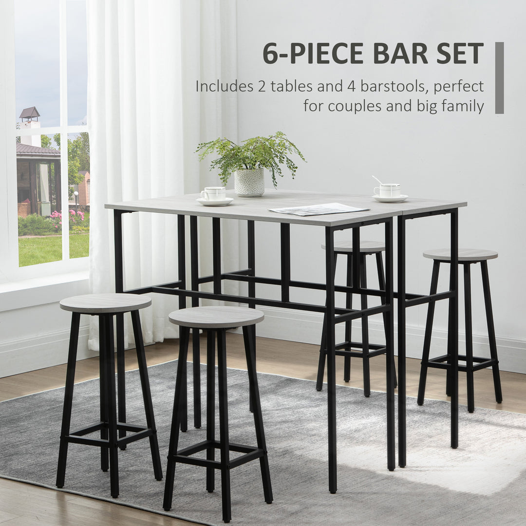 MCL 6-Piece Bar Table Set, 2 Breakfast Tables with 4 Stools, Counter Height Dining Tables & Chairs for Kitchen, Living Room, Grey