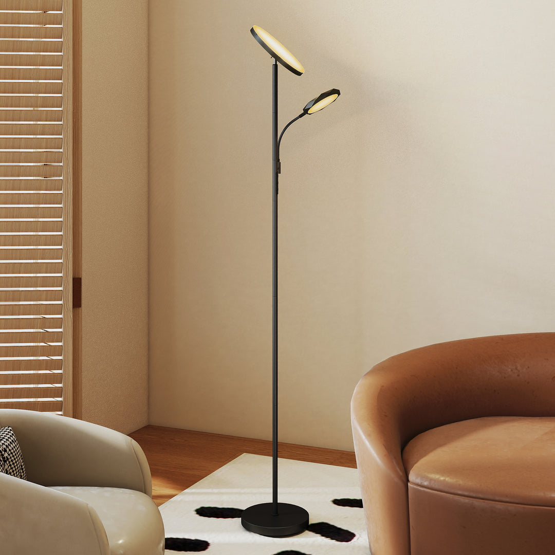 LED Floor Lamp for Living Room, Stepless Dimmable Standing Lamp, Mother and Child Uplighter with Reading Light, 4 Scene Modes, 2700K-6500K Colour Temps, 4 Brightness Levels, Remote Control