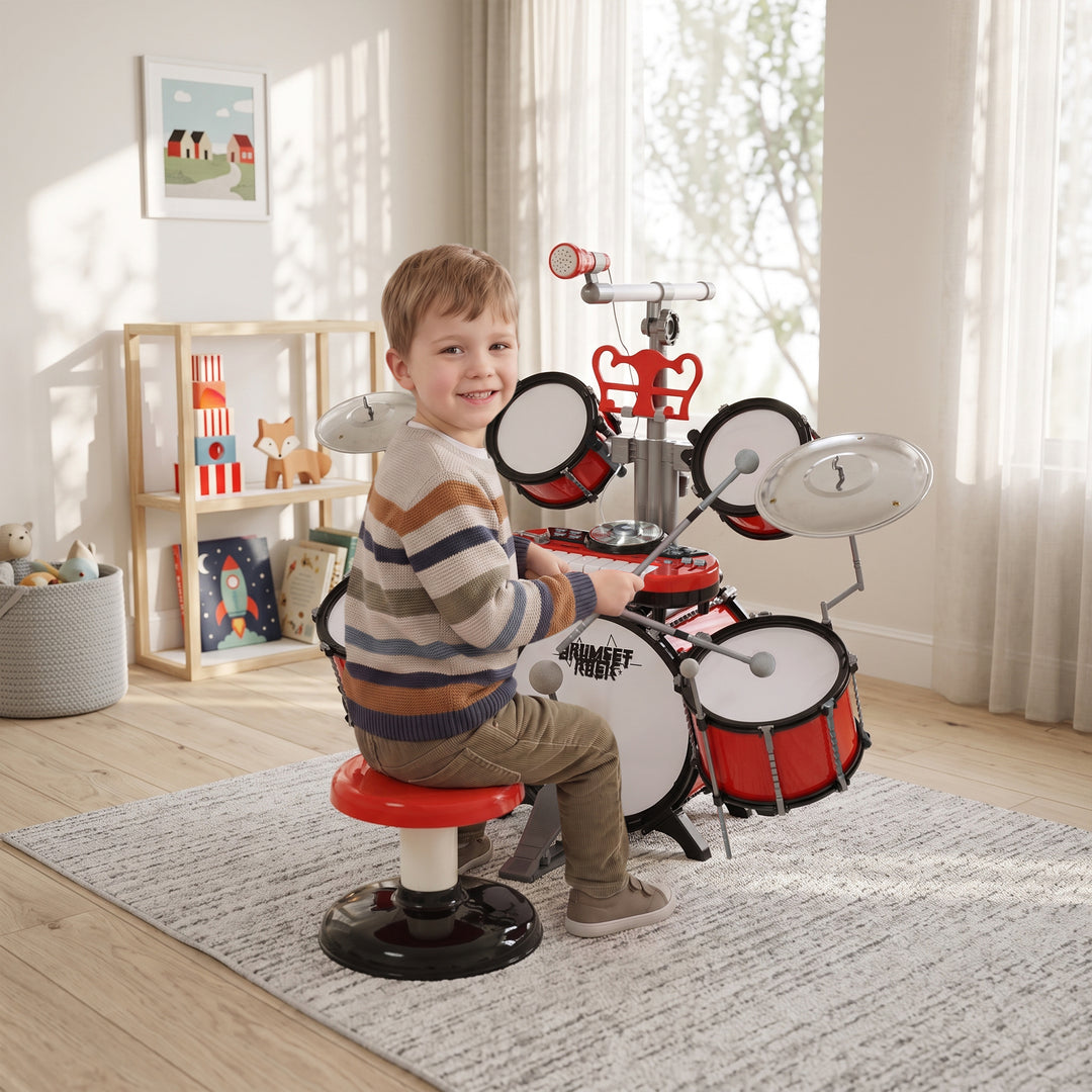 Kids Drum Set for Beginners, Drum Kit with Toy Microphone, Cymbal, Ped
