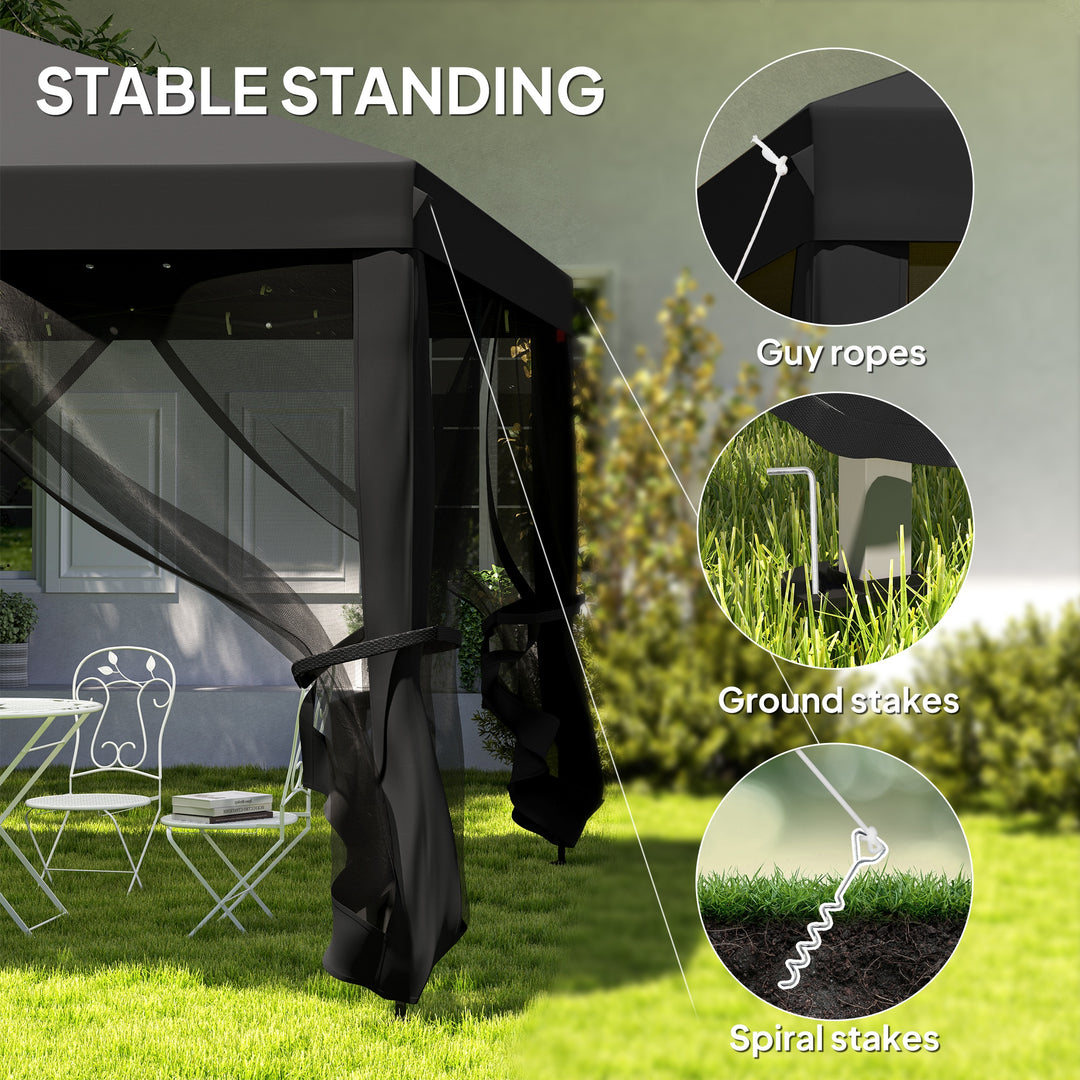 3 x 3 m Pop Up Gazebo, 420D Garden Tent Canopy with Removable Mesh Sidewall Netting, Carry Bag for Garden Patio Outdoor, Black