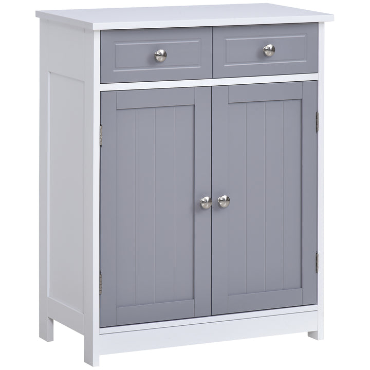 MCL 75x60cm Freestanding Bathroom Storage Cabinet Unit w/ 2 Drawers Cupboard Adjustable Shelf Metal Handles Traditional Style Grey White