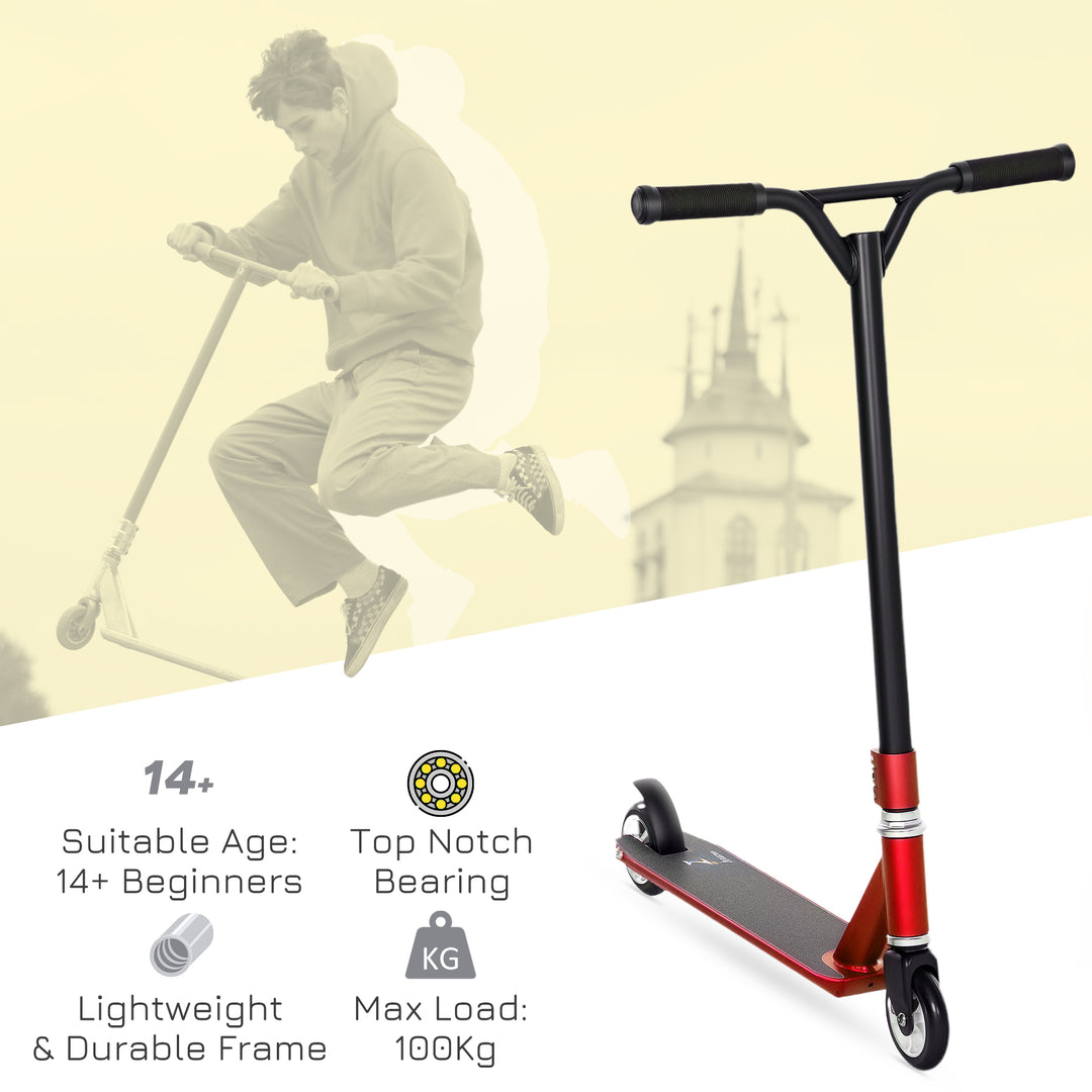 Stunt Scooter, 360° Entry Level Tricks Scooter w/ Lightweight Aluminium Deck and ABEC 7 Bearing, For Age 14+ Beginners, Red