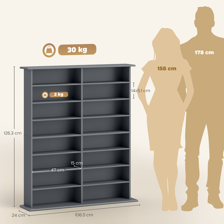 16-Compartment Media Shelf - Grey