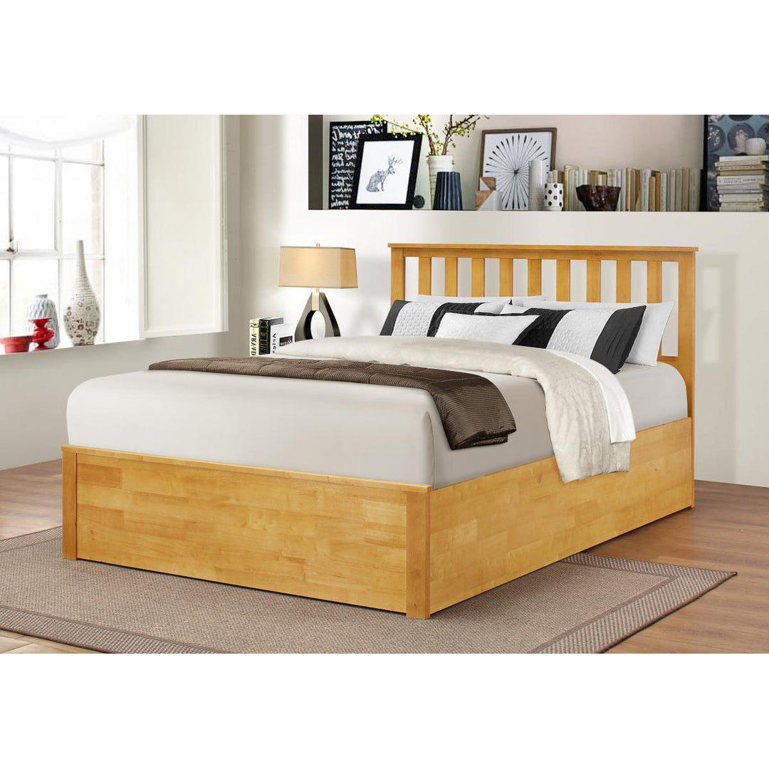 Zoe Storage Bed Double Solid Rubberwood Oak