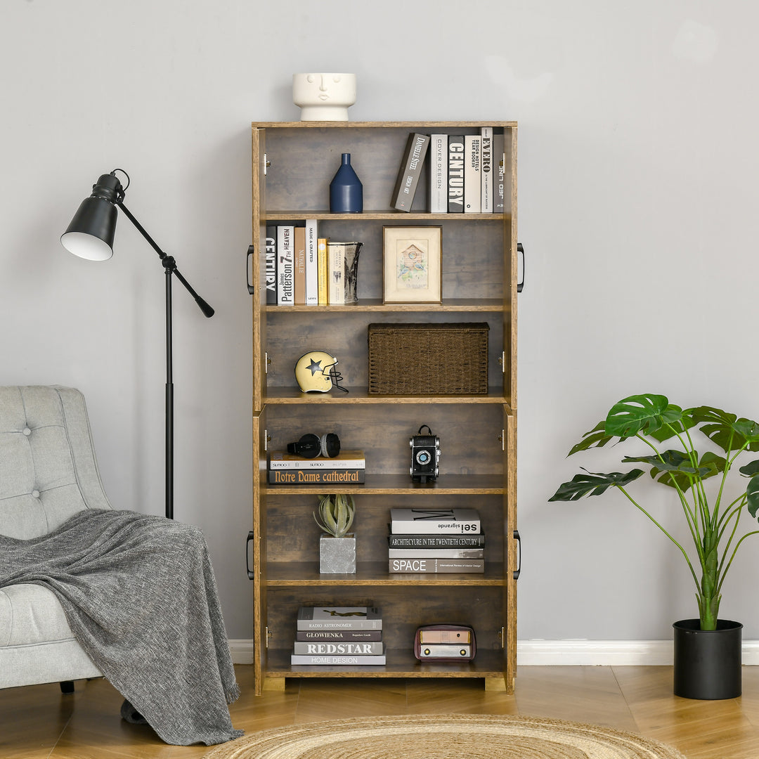 Farmhouse 4-Door Cabinet, Freestanding Tall Cupboard with Storage Shelves for Bedroom & Living Room, Rustic Wood Effect