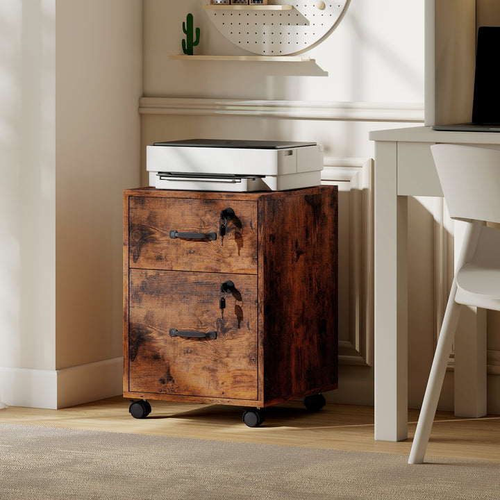 Rolling File Cabinet with 2 Drawers, Mobile Filing Cabinet with Hanging File Folder for Letter Sized Documents