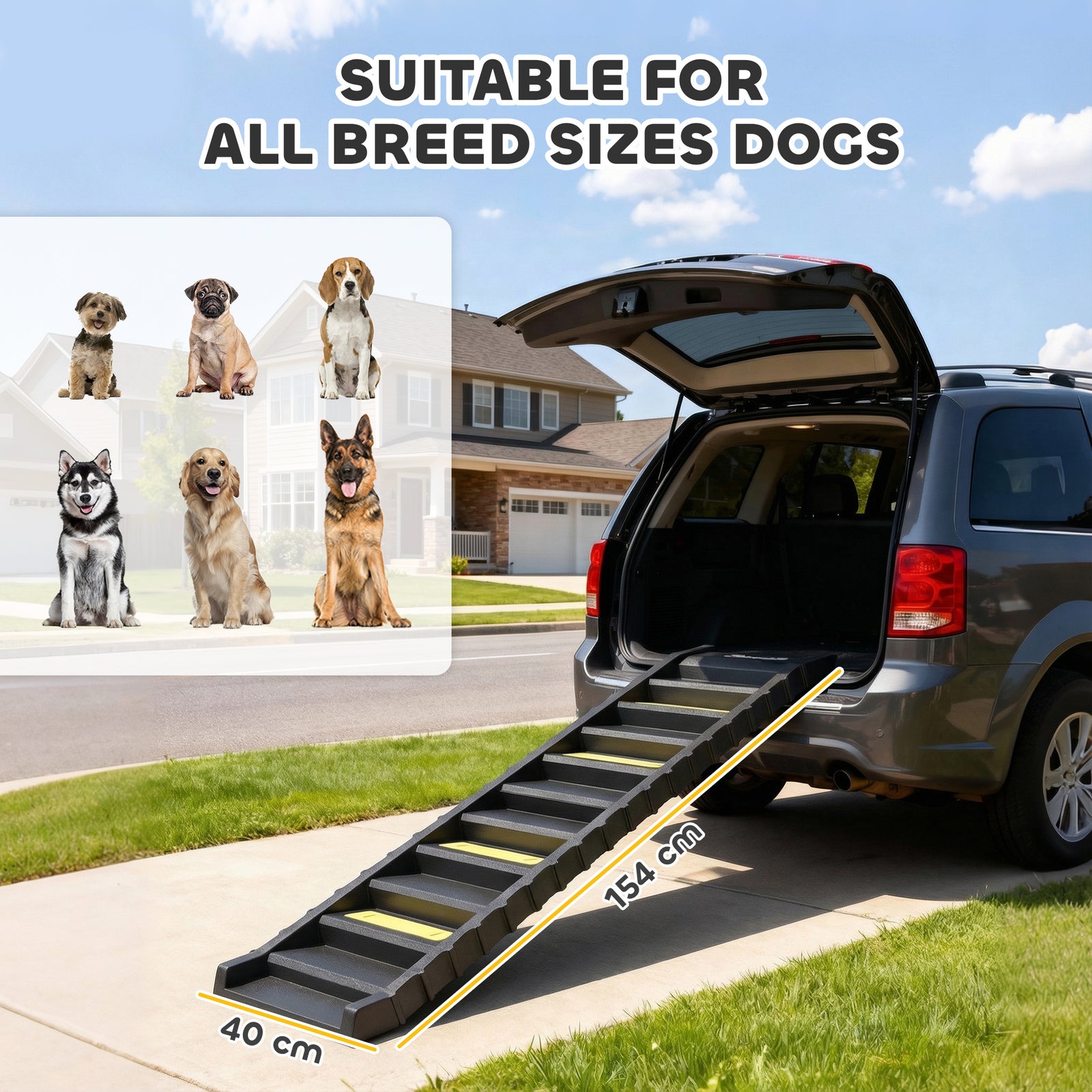 Dog Car Ramp with Anti-Slip Steps, 10-Steps Pet Stairs for Pets to Acc