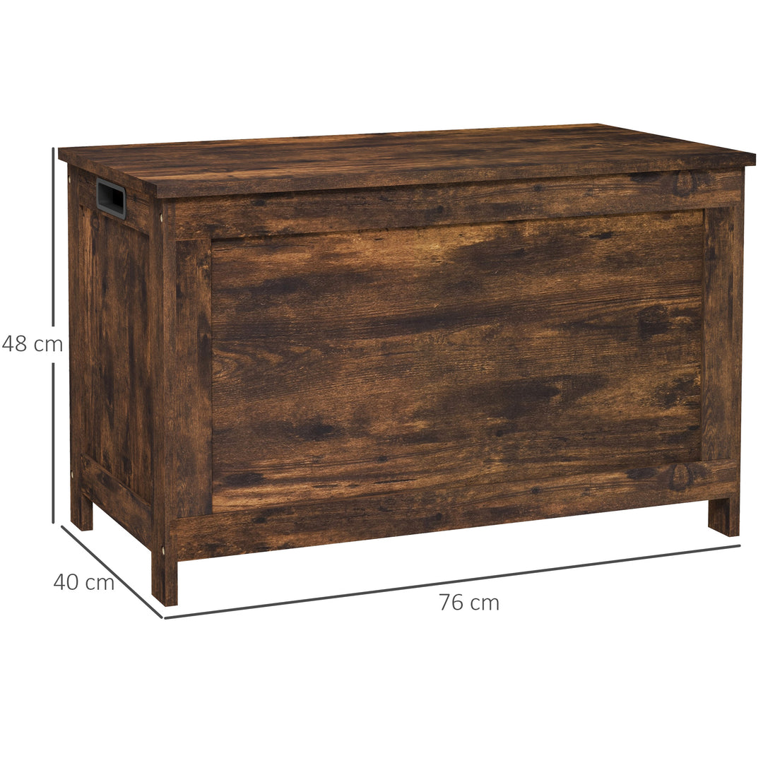 Storage Chest, Modern Storage Trunk with 2 Safety Hinges and Cut-out Handles, Wooden Toy Box for Living Room, Entryway, 76 x 40 x 48 cm, Rustic Brown
