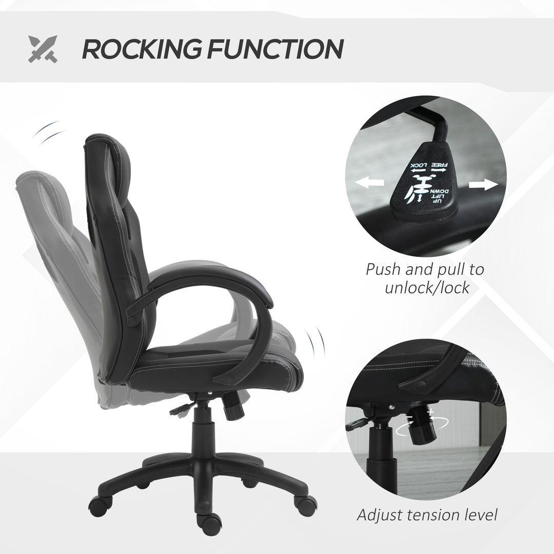 Office Chair Faux Leather Swivel Computer Desk Chair for Home Office with Wheels Armrests Black