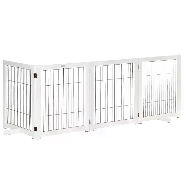 PawHut Dog Gate Wooden Foldable Small & Medium-Sized Pet Gate 4 Panel w/ Support Feet Pet Fence Safety Barrier for House Doorway Stairs | Aosom UK