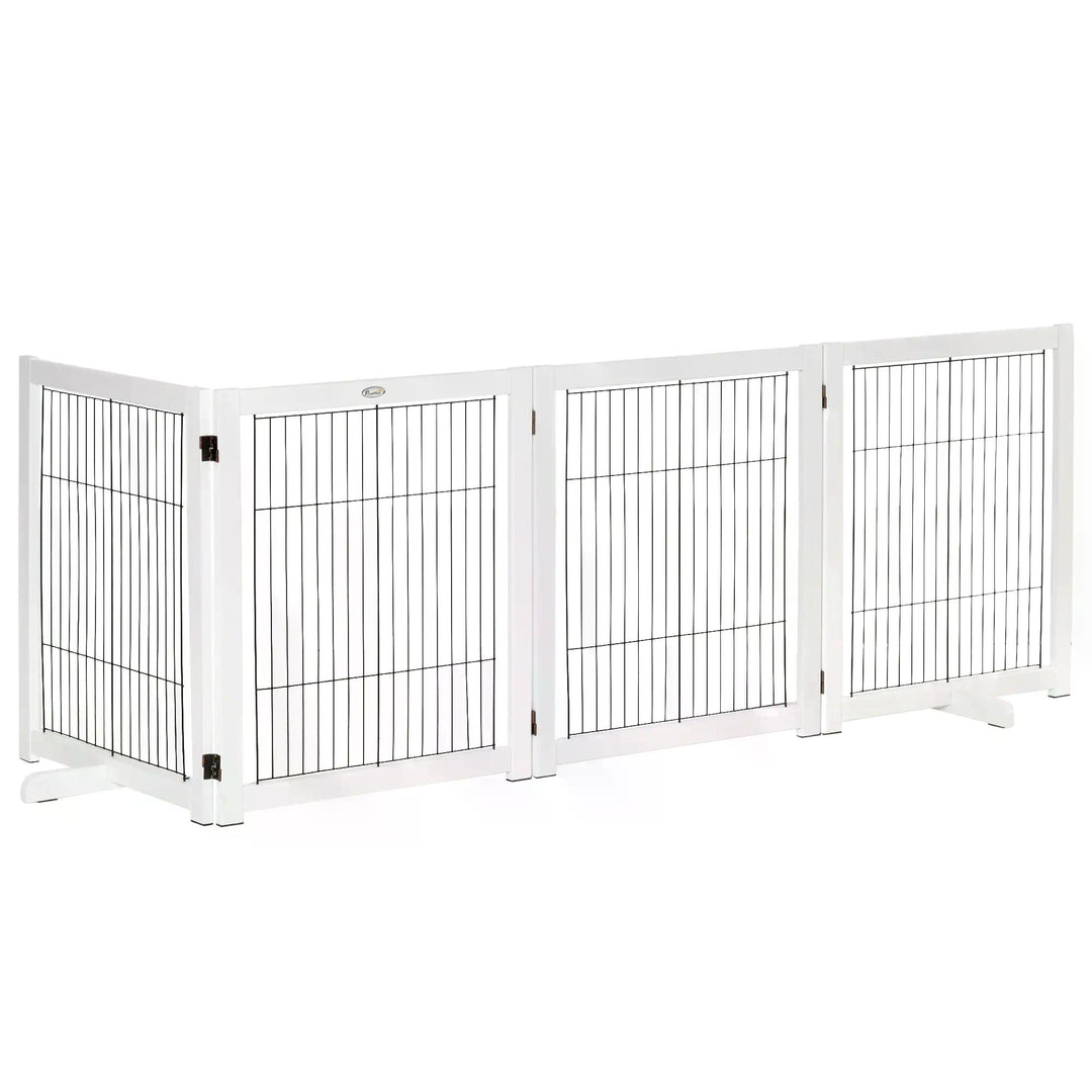 Freestanding Folding Pet Gate 4 Panels Dog Puppy Barrier with Support Feet