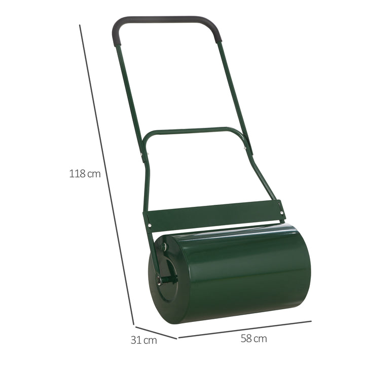 40L Lawn Roller Drum Scraper Bar Collapsible Handle Water or Sand Filled Φ32cm Green