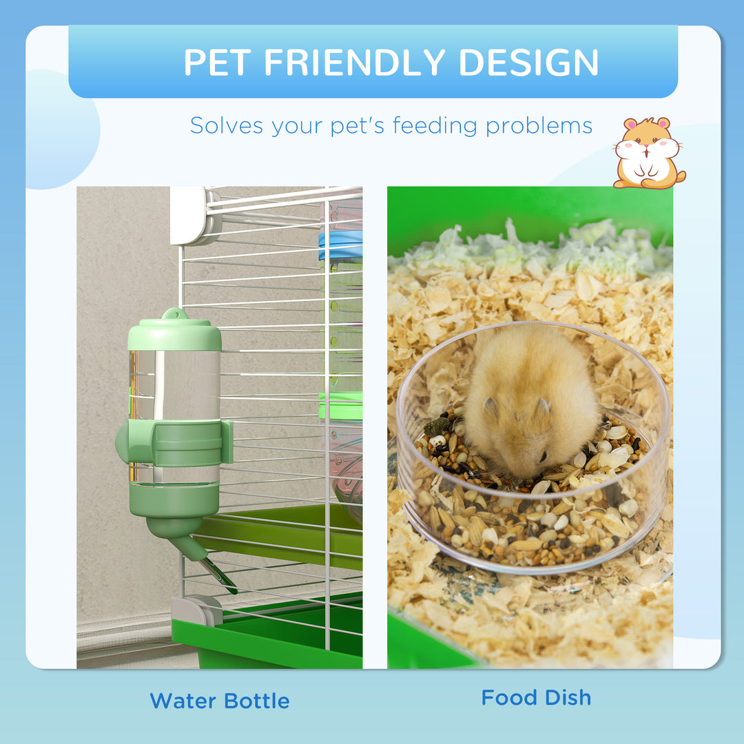 Hamster Cage w/ Water Bottle, Exercise Wheel, Tubes, Ramps - Green