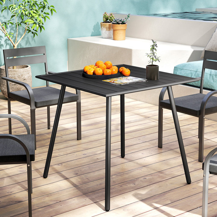 Square Garden Table with Slat Top, Steel Frame, Outdoor Table for 4 Person, 80 x 80 x 74 cm, Black